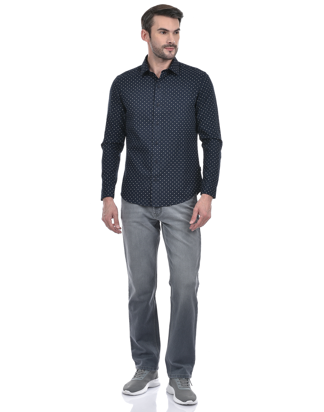 Numero Uno Men Polka Print Navy Shirt